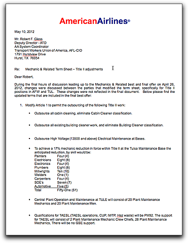 Letter from AA to Robert Gless, Re: Mechanic & Related Term Sheet ...