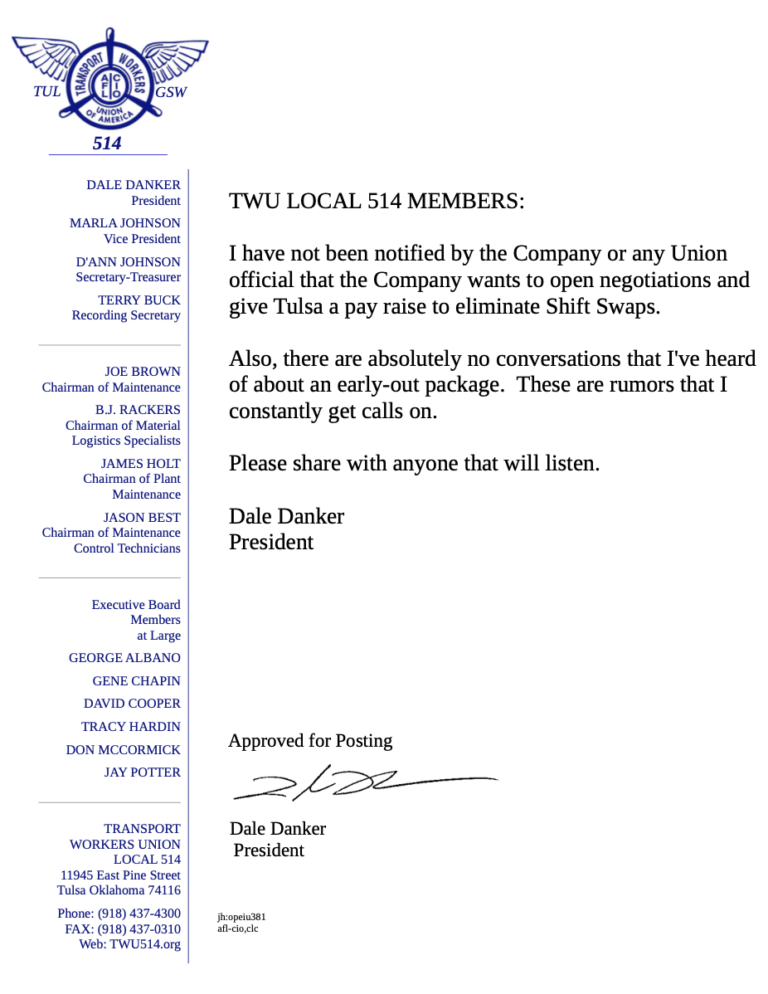 Transport workers union local 514 representing american airlines