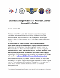 3Q2025 Earnings Underscore American Airlines’ Competitive Decline